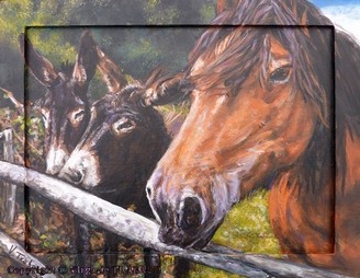 peinture anes et cheval d'après photos - artiste peintre