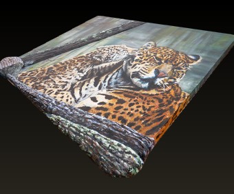 Zoom sur le tableau en relief 3D les l�opards