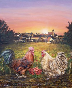 peinture coq et poule villeneuve la guyard - Cliquez sur l image pour voir la fiche d�taill�e et consulter le tarif de cette oeuvre