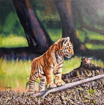 peinture b�b� tigre - artiste peintre virginie trabaud