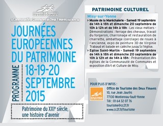 Programme des journées européennes du patrimoine - cc des deux fleuves sept 2015