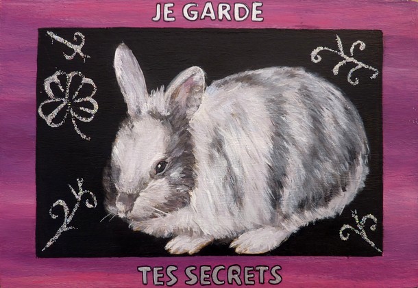 boite livre lapin personnalisée (dessus)- Peinture Acrylique sur bois - Virginie Trabaud Artiste Peintre