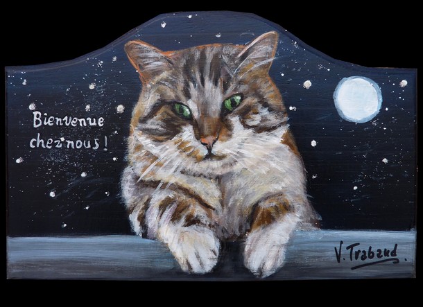 Plaque de porte chat de nuit commande d'aprs photos - Peinture acrylique sur bois - Virginie TRABAUD Artiste Peintre