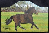 Peinture sur bois - cheval au galop - plaque de porte