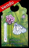 Peinture sur bois thermomtre - Papillon blanc signe de beau temps - Cliquez sur l'image pour voir la fiche dtaille