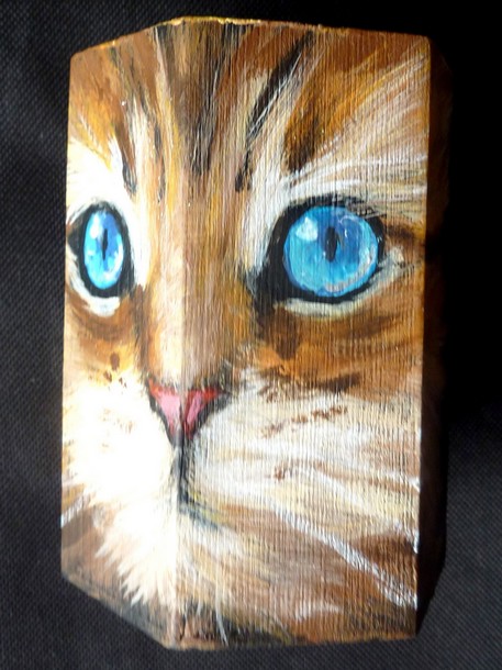 Pot à Crayons Tête de chat - peinture acrylique sur bois - Virginie trabaud