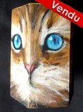 Peinture sur bois - chaton roux - pot à crayons