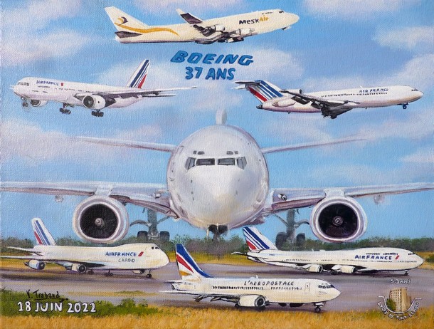 peinture Avion Boeing Air France cargo Mesk - acrylique Virginie TRABAUD