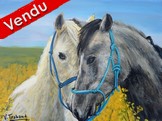 Peinture Câlin de chevaux - tableau acrylique sur toile - virginie trabaud
