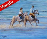 peinture de chevaux au galop sur la plage avec cavaliers - Cliquez sur l image pour voir la fiche détaillée détaillée et consulter le tarif de l oeuvre