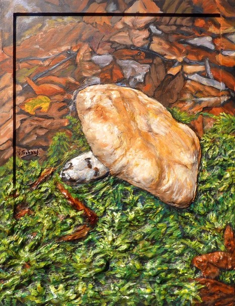 Tableau de Peinture Champignon le Cèpe - Virginie Trabaud Artiste Peintre