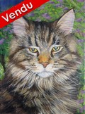 Portrait chat maine coon jardin lilas de nuit - Peinture acrylique - Cliquez sur l'image pour voir la fiche détaillée
