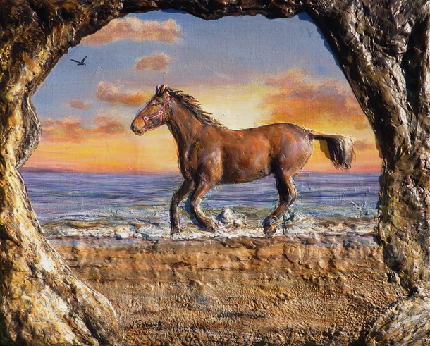 Tableau cheval et plage 4 tableau peinture cheval etalon sauvage plage virginie trabaud