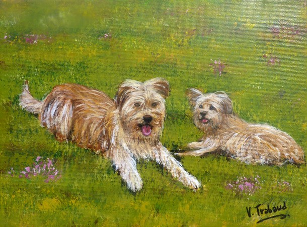 peinture chien et chiot - artiste peintre virginie trabaud