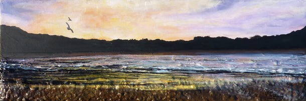 peinture coucher de soleil sur la plage