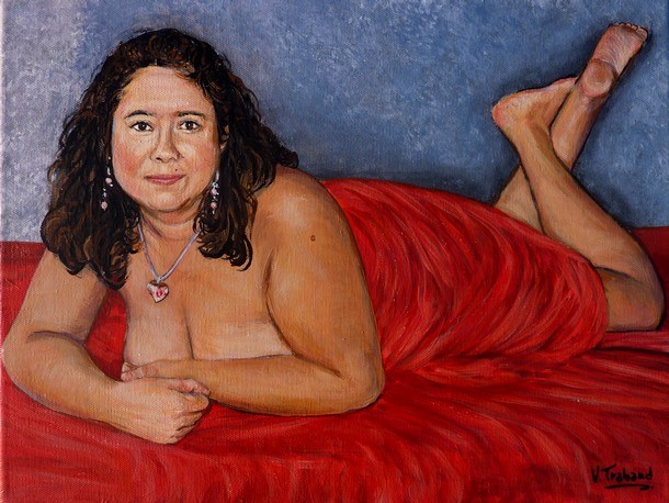 Peinture de femme nue allongée d'après photo - Virginie Trabaud Artiste Peintre