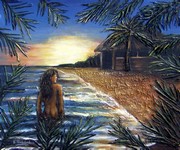 peinture plage coucher de soleil femme nue  - Cliquez sur l image pour voir la fiche détaillée et consulter le tarif de l oeuvre