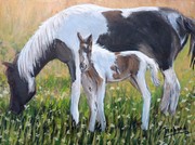 peinture Jument et son Poulain - Virginie Trabaud artiste peintre