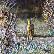 Peinture Biche sous la neige - acrylique en relief - Virginie Trabaud