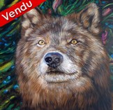 peinture Portrait de Loup Gris relief 3D - Cliquez sur l image pour voir la fiche détaillée et le tarif de l oeuvre