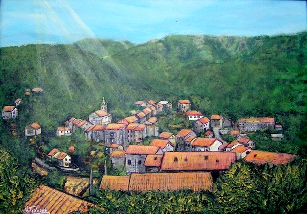 peinture village de corse guagno - Acrylique et relief - Virginie TRABAUD