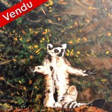 peinture acrylique lémurien au soleil - Artiste Peintre Virginie Trabaud