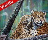 peinture lopards mre et petit - Virginie Trabaud artiste peintre Animalier 