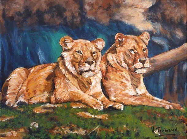 peinture de lionnes - virginie trabaud artiste peintre