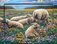 Tableau de Peinture miniature Les Moutons - Virginie Trabaud Artiste Peintre