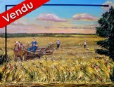 Peinture scène de moisson champs de blés - Acrylique et Relief - Cliquez sur l image pour voir la fiche détaillée et consulter le tarif de l 'oeuvre