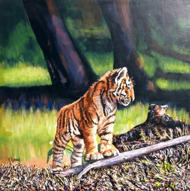 peinture bébé tigre - artiste peintre Virginie Trabaud