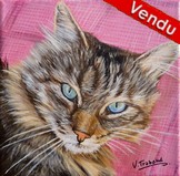 Peinture portrait de chat main coon couché d'après photo - Virginie Trabaud Artiste Peintre