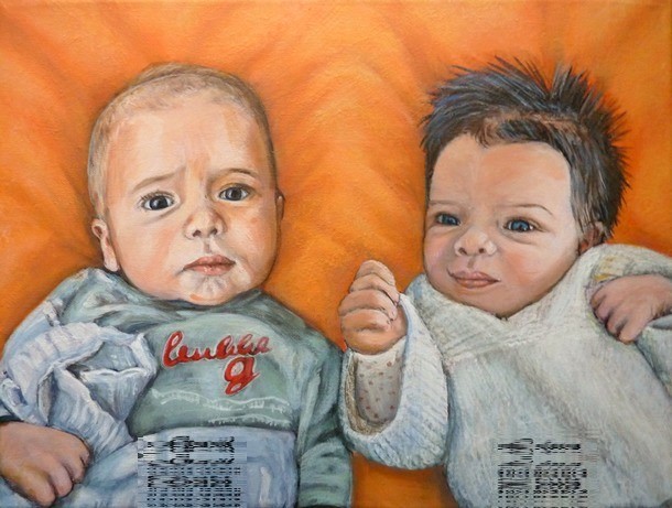 Peinture Portraits de bébés d'après photos - acrylique - Virginie Trabaud Artiste Peintre