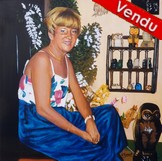 Peinture Femme blonde aux hiboux et chouettes - Virginie Trabaud Artiste Peintre