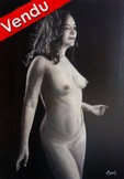 Femme nue noir et blanc - Peinture acrylique d'après photo - Virginie Trabaud Artiste Peintre