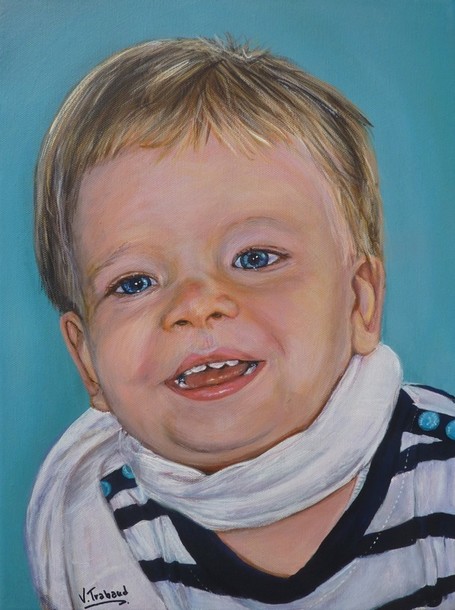 Peinture Portrait d Enfant garon souriant - Acrylique -  virginie trabaud artiste peintre