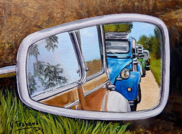 Peinture rtoviseur 2cv rassemble d'anciennes voitures - Acrylique - Virginie TRABAUD Artiste peintre