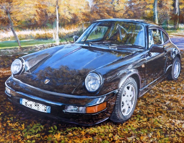 Porsche noire 911 type 964 - tableau de peinture acrylique - virginie trabaud artiste peintre