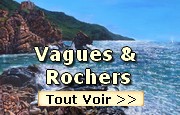 Peintures sur les vagues tempte en mer et rochers