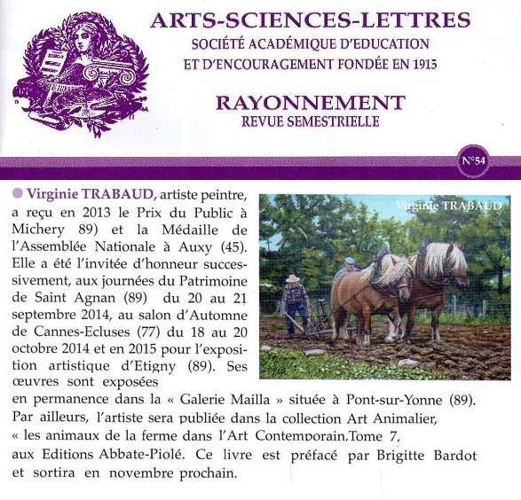 Revue semestrielle Rayonnement - Arts-Sciences-Lettres n 54