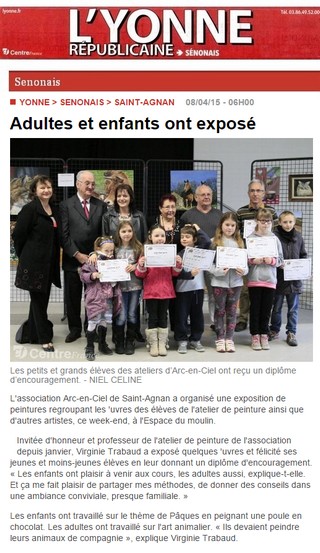Journal l'Yonne Rpublicaine - 8 avril 2015 - virginie trabaud professeur de peinture