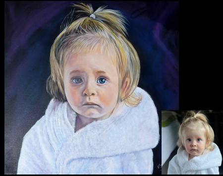 Portrait petite fille blonde - Peinture acrylique d'aprs photo - Virginie Trabaud Artiste Peintre