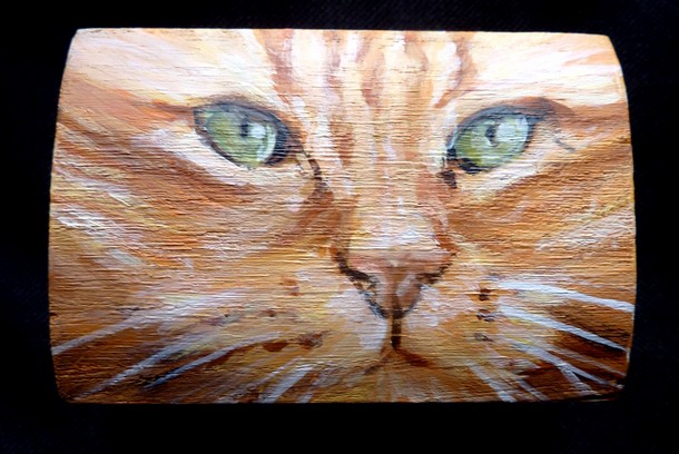 coffre miniature en bois tte de chat roux - Peinture acrylique sur bois - Virginie TRABAUD