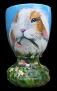 coquetier lapin blanc blier - Acrylique sur bois - Virginie Trabaud