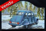 Peinture sur bois - 2cv grise en fort - plaque de porte