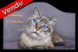 Peinture sur bois - Chat siamois blue tabby- plaque de porte