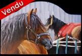 Peinture sur bois - Cheval brun - plaque de porte