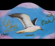 Peinture sur bois plaque de porte mouette en vol - virginie Trabaud
