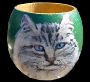 Peinture sur Rond de Serviette en bois - chat aux yeux bleus - virginie trabaud