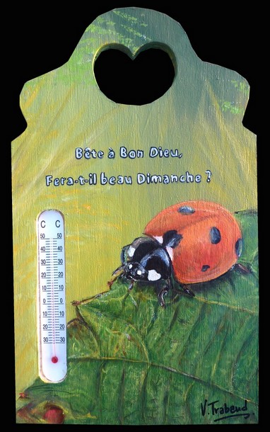 peinture sur bois - Thermomtre Coccinelle - Virginie TRABAUD Artiste Peintre